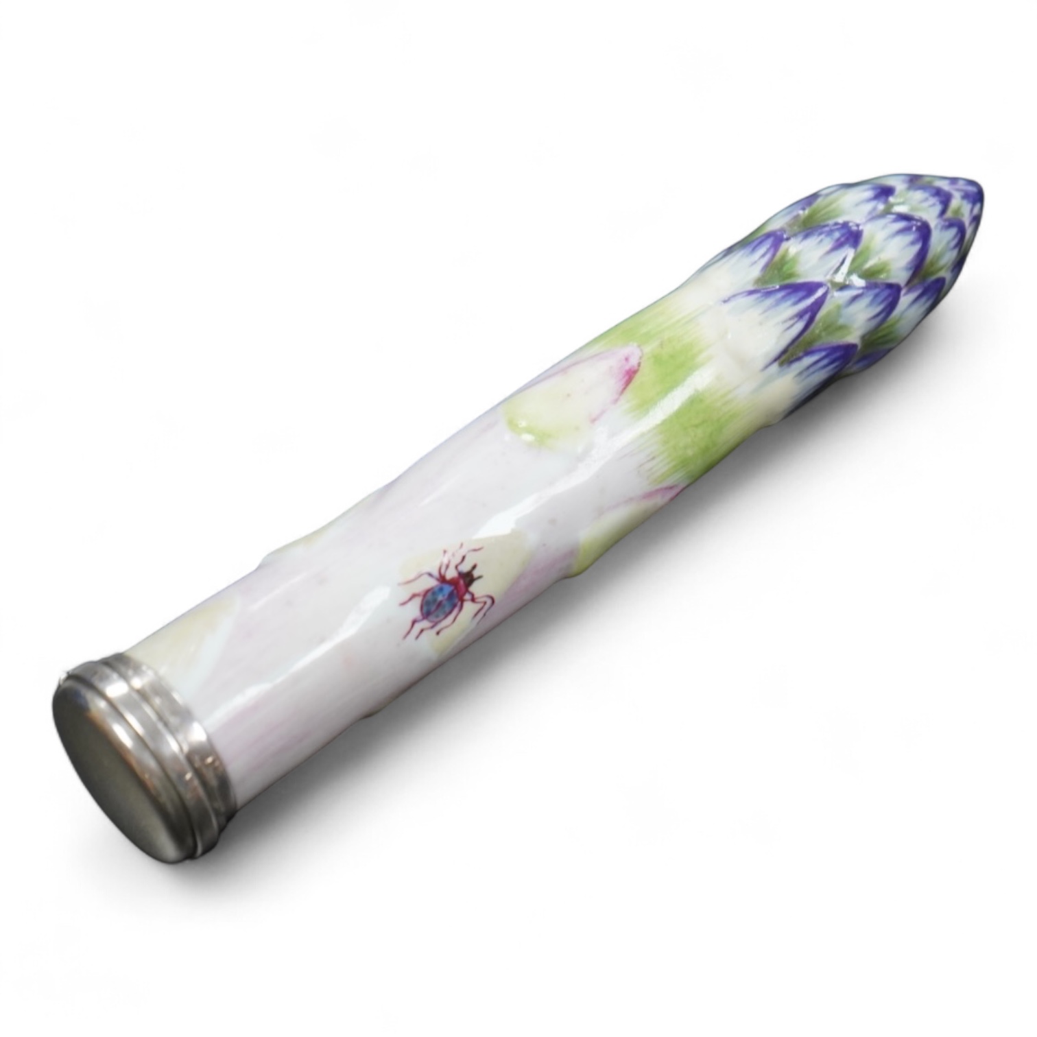 A continental silver mounted asparagus shaped bodkin case, 15cm long